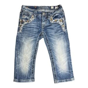 Miss Me Girls Cuffed Capri With Jeweled Accents Size 7(Girl). Style:JK5755P4
